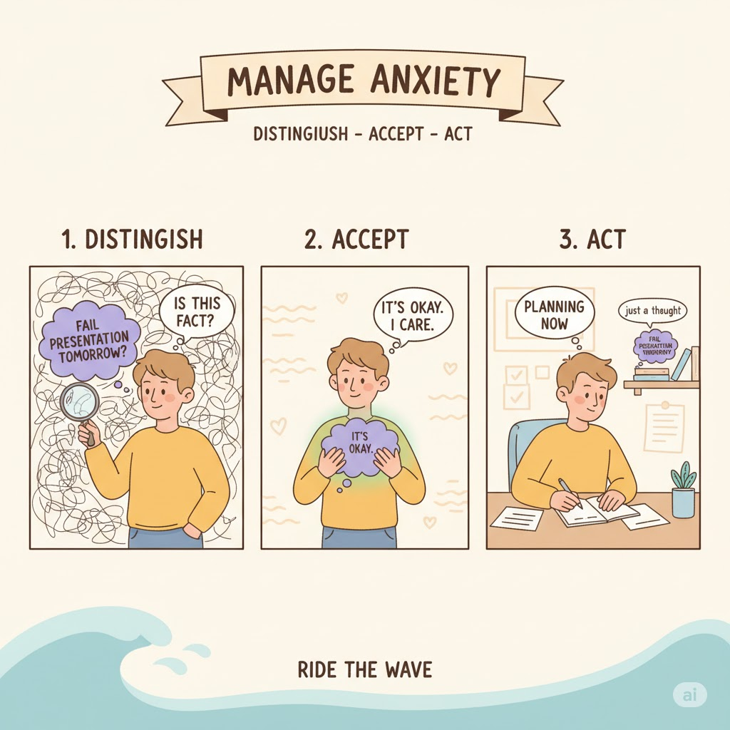 불안을 줄이는 3단계 사고훈련: ‘생각’과 ‘현실’을 분리하는 심리 기술 (인지적 거리두기, 수용, 행동)